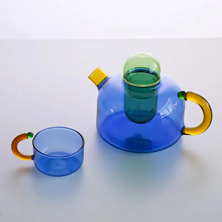 Lisslune | Contrasting Color Glass Teapot Set – Stylish & Heat Resistant Design