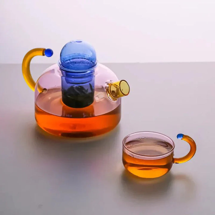 Lisslune | Contrasting Color Glass Teapot Set – Stylish & Heat Resistant Design