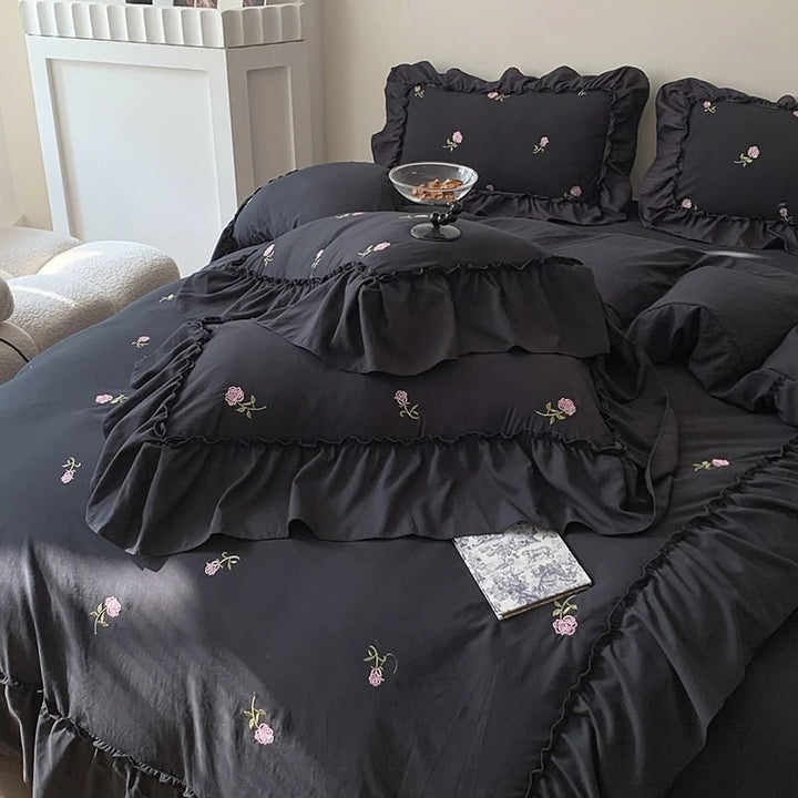 Rynx | Coquette Roses Ruffle Duvet Cover & Pillowcase Set