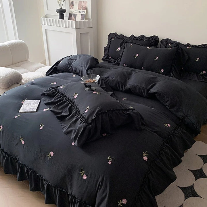 Rynx | Coquette Roses Ruffle Duvet Cover & Pillowcase Set