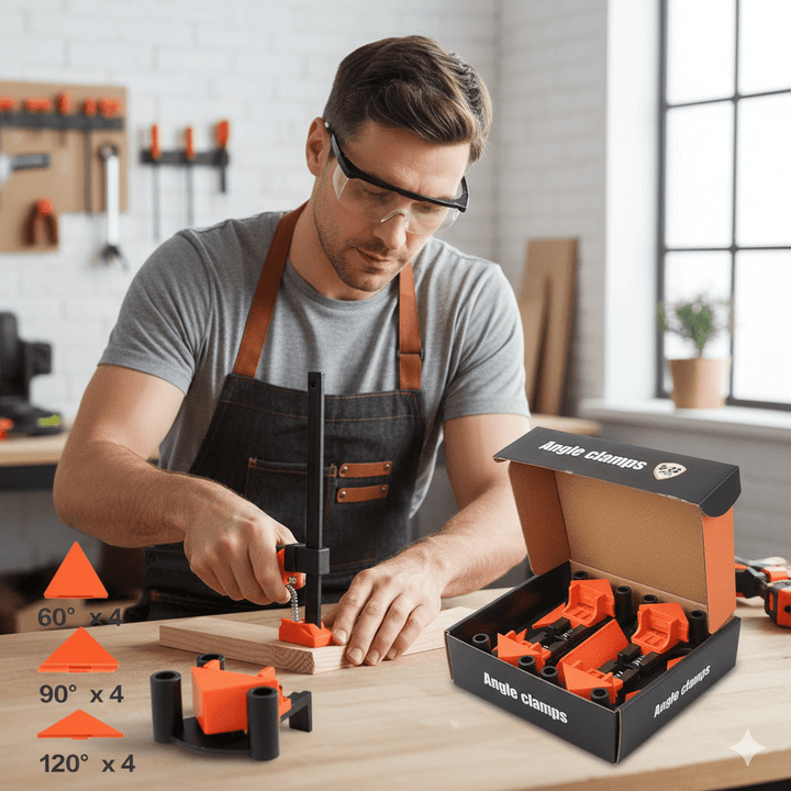 Lisslune | CORNERMATE – Adjustable 4-Way Corner Clamp Set for Perfect 60°, 90°, and 120° Angles