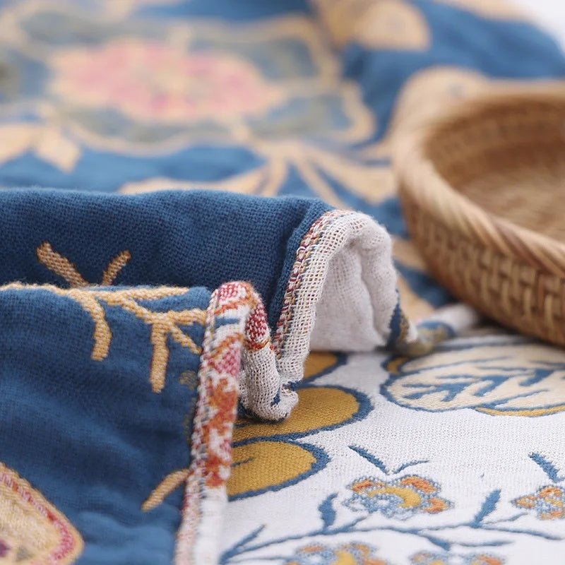 Lisslune | MEADOWNEST BLANKET – Rustic Cotton Blanket with Floral Pattern & Reversible Design