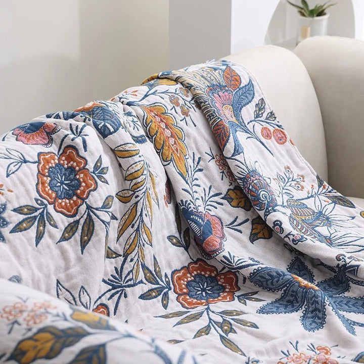 Lisslune | MEADOWNEST BLANKET – Rustic Cotton Blanket with Floral Pattern & Reversible Design