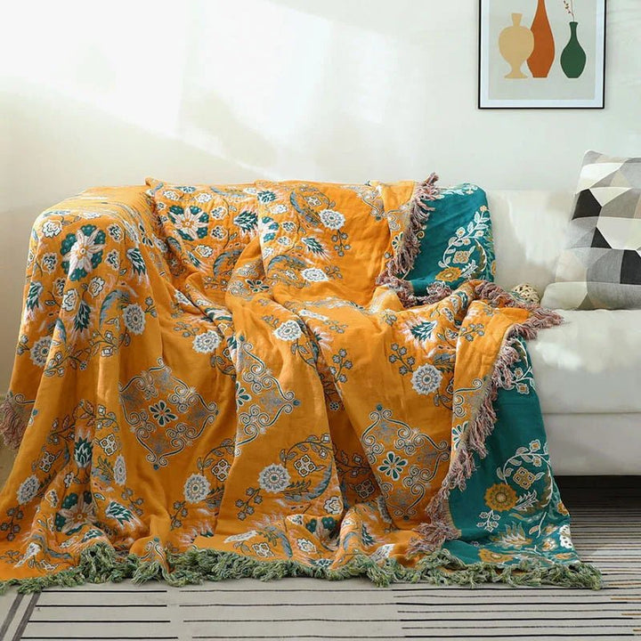 Lisslune | COZY LUXE COTTON BLANKET – Elegant Boho Jacquard Sofa Throw & Bedspread