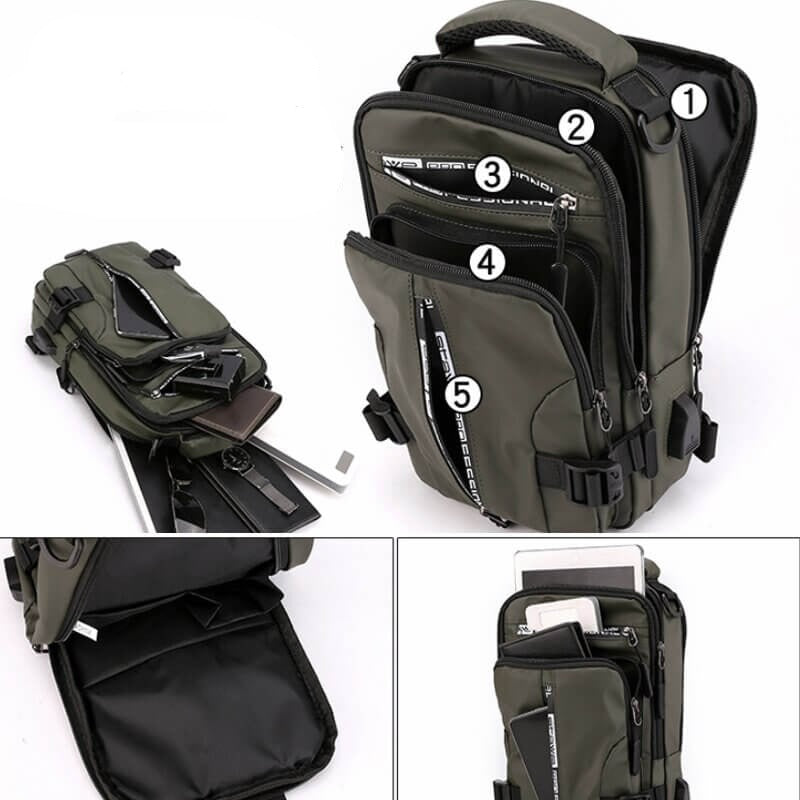 Lisslune | Waterproof Oxford Crossbody Bag, Anti-Theft Sling Bag, USB Charging & Multi-Pocket Design