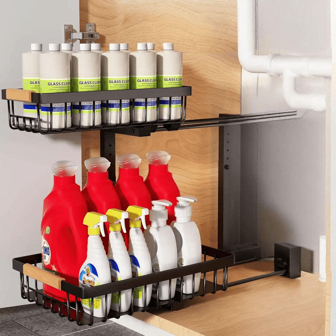 Lisslune | Curcura – Heavy-Duty Adjustable Steel Under Sink Organizer for Kitchen & Bathroom