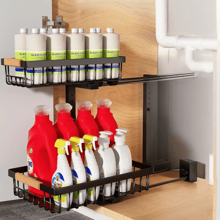Lisslune | Curcura – Heavy-Duty Adjustable Steel Under Sink Organizer for Kitchen & Bathroom