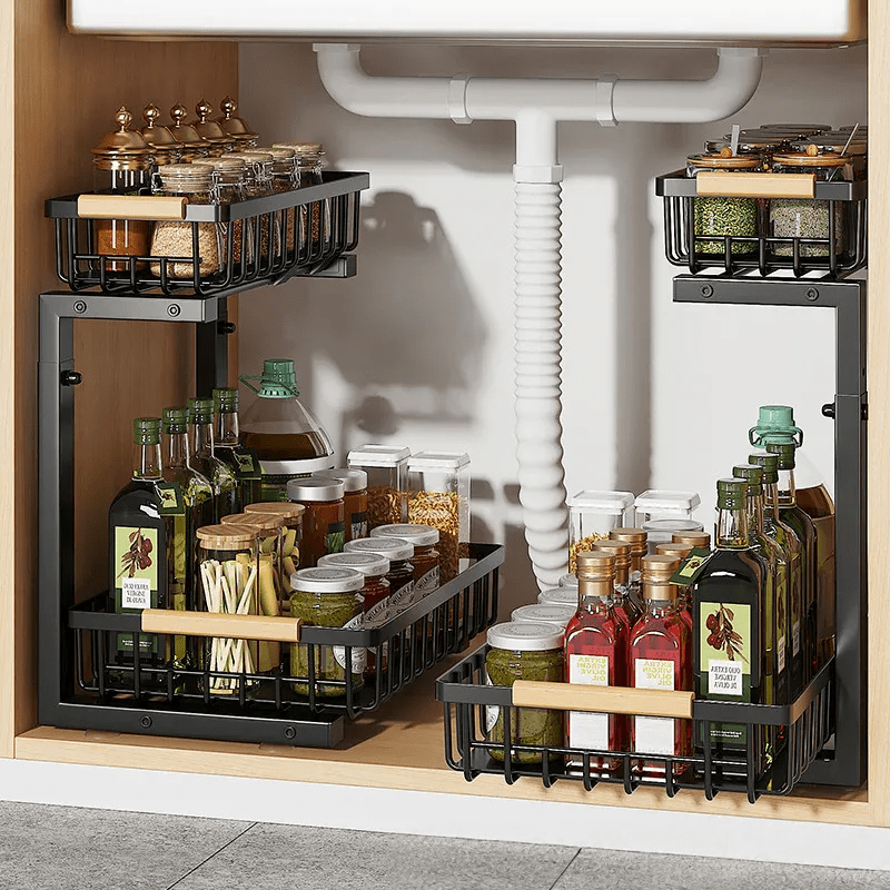 Lisslune | Curcura – Heavy-Duty Adjustable Steel Under Sink Organizer for Kitchen & Bathroom