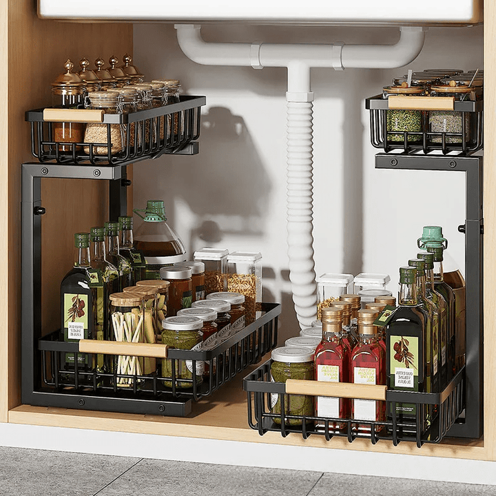Lisslune | Curcura – Heavy-Duty Adjustable Steel Under Sink Organizer for Kitchen & Bathroom
