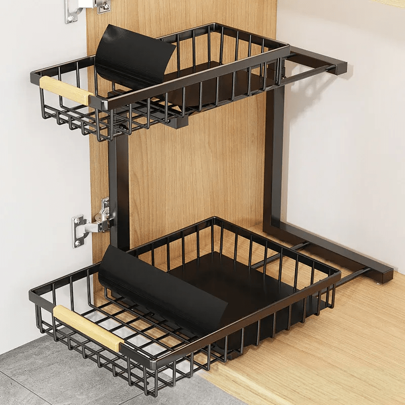 Lisslune | Curcura – Heavy-Duty Adjustable Steel Under Sink Organizer for Kitchen & Bathroom
