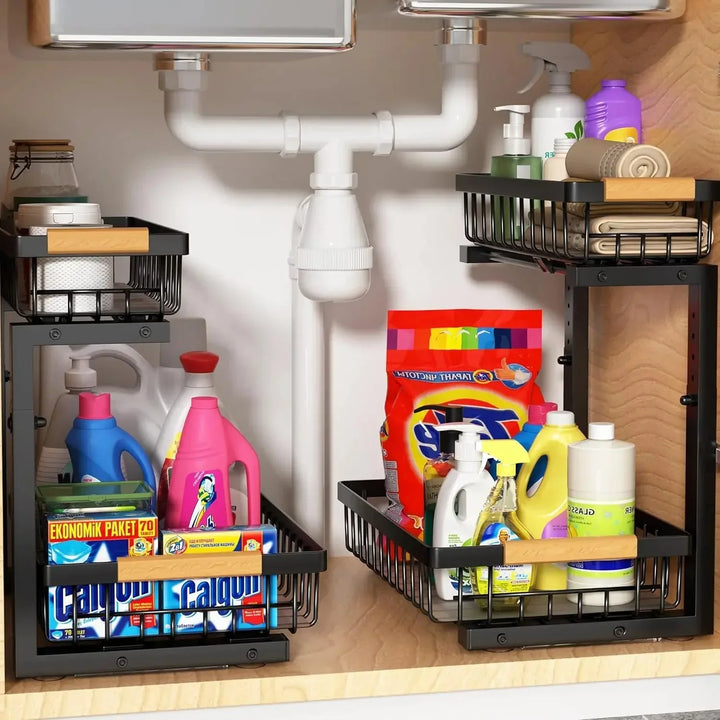 Lisslune | Curcura – Heavy-Duty Adjustable Steel Under Sink Organizer for Kitchen & Bathroom
