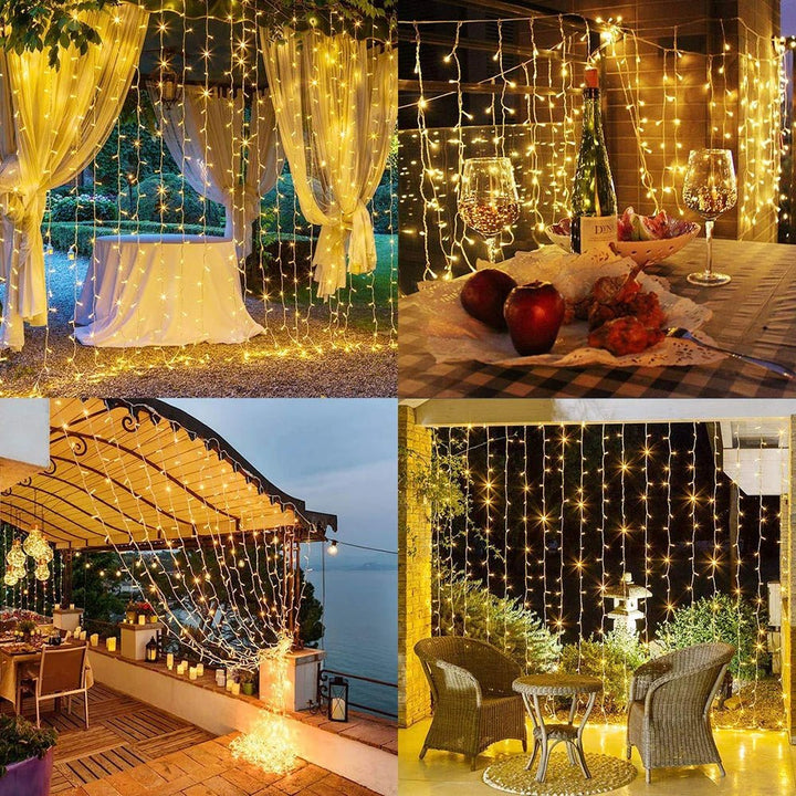 Lisslune | Curtain Christmas Lights 8 Modes Control - Remote Control Christmas Decorative Hanging String Lights