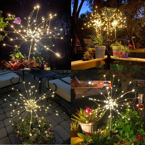 Lisslune | 4 Piece Solar Firework Garden Lights - Weatherproof LED Decorative Lighting, Solar Energy for Garden and Patio