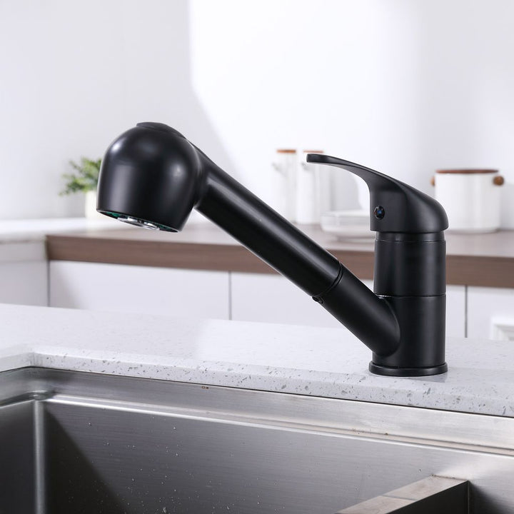 Lisslune | Black Faucet Kitchen, Kitchen Faucets with 2 Spray Types Faucet with Pull-Out Spray, Mixing Valve Kitchen for Dual Sink