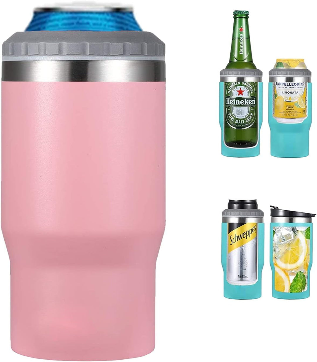 Lisslune | 4 in 1 stainless steel can/bottle insulator, 14Oz two-way lid SUS insulated can cooler, beer bottle holder (Black)