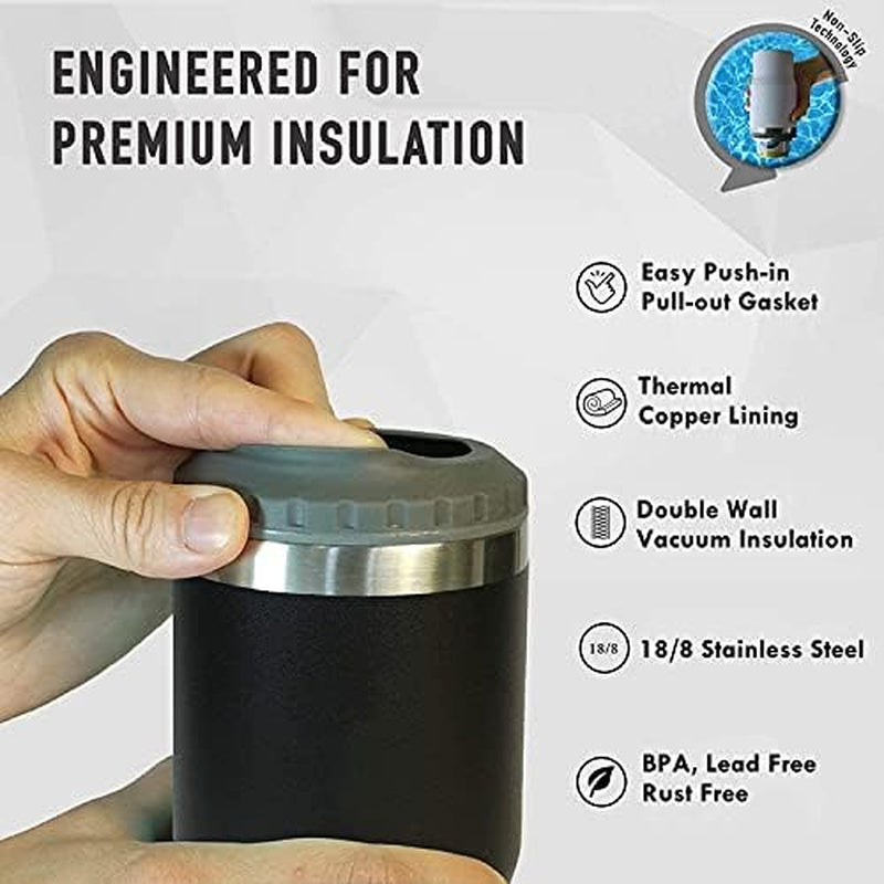 Lisslune | 4 in 1 stainless steel can/bottle insulator, 14Oz two-way lid SUS insulated can cooler, beer bottle holder (Black)