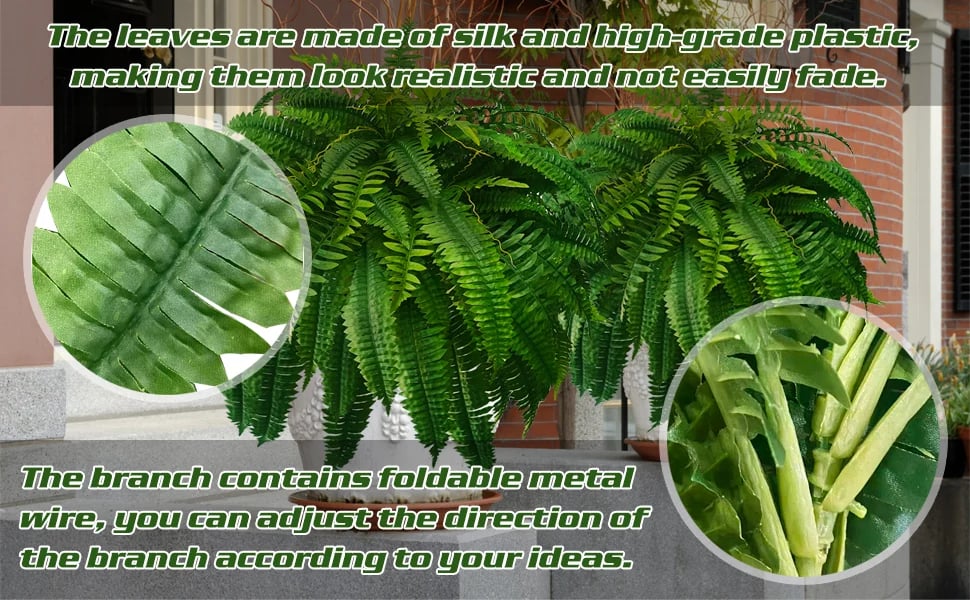 Lisslune | UV Resistant Artificial Boston Fern | Lifelike, Waterproof & Maintenance-Free for Outdoor Décor