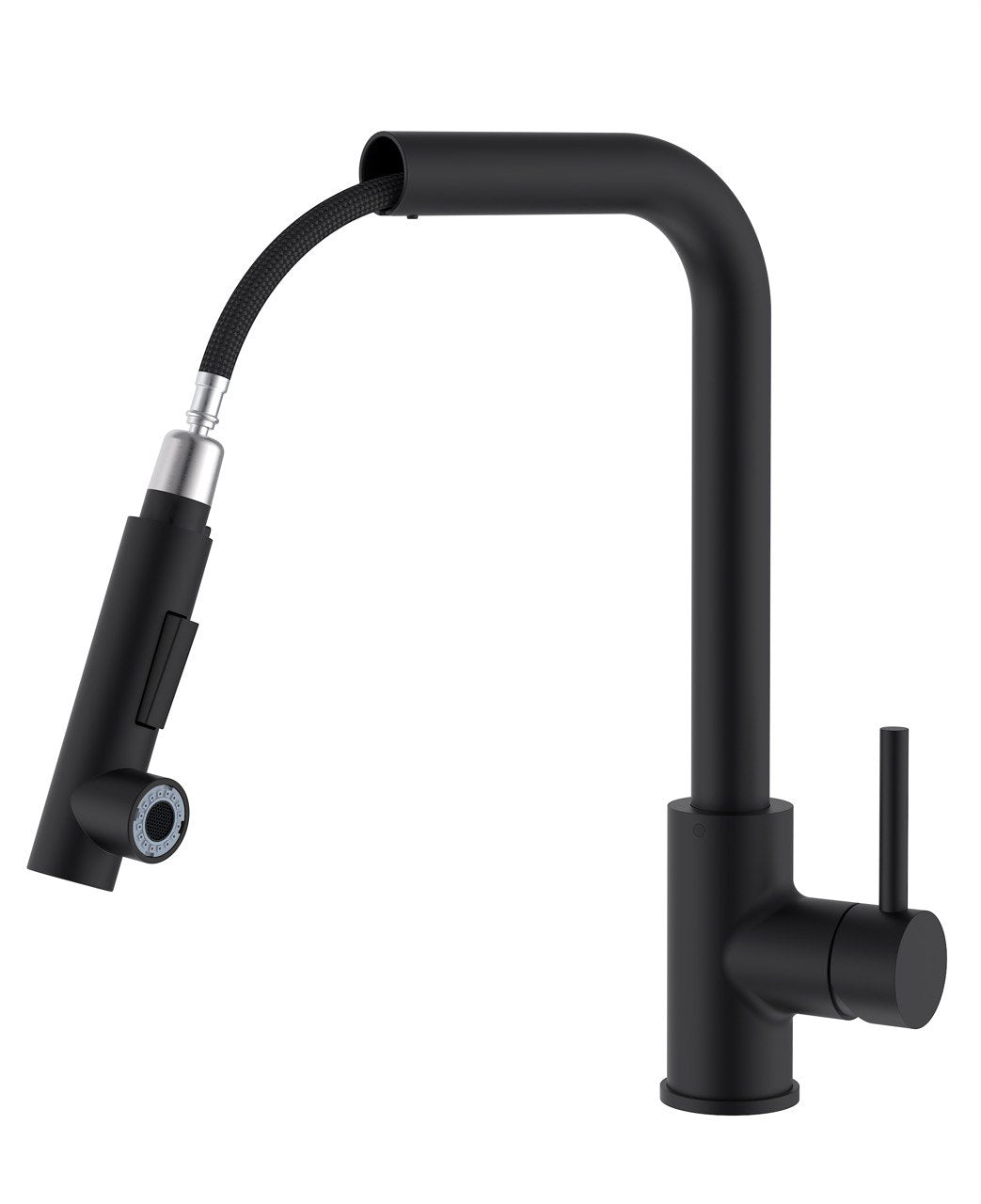 Lisslune | Kitchen faucet with pull-out spray / Matte black design / Single hole installation / Single handle operation