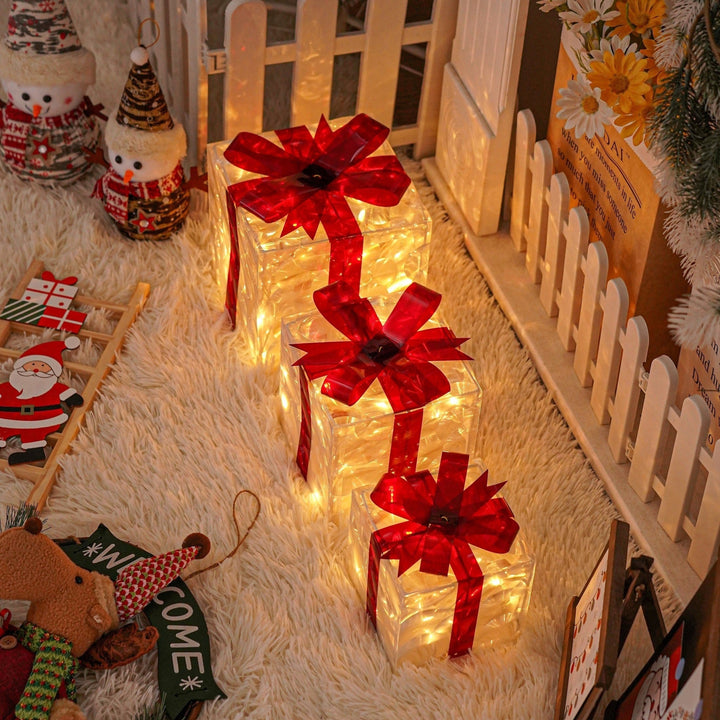 Lisslune | GlowBox LED Gift Boxes – Set of 3 Illuminated Christmas Gifts for Indoor and Outdoor