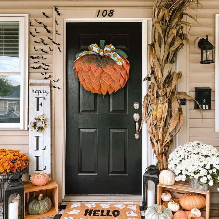 Lisslune |  Farmhouse Pumpkin Wreath For Front Door