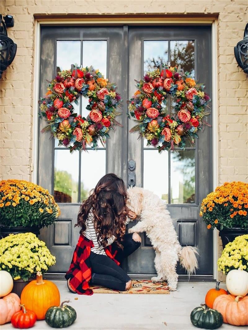 Lisslune | Fall Peony And Pumpkin Wreath - Year Round Wreath