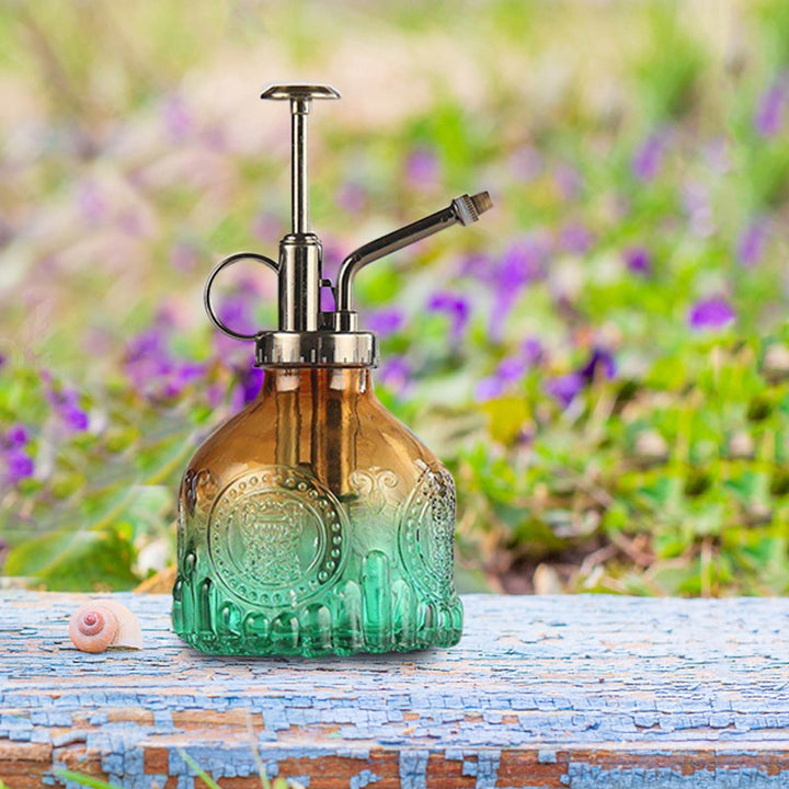 Lisslune | Embossed glass bottle with metal nozzle – Plant sprayer for flower watering in vintage design