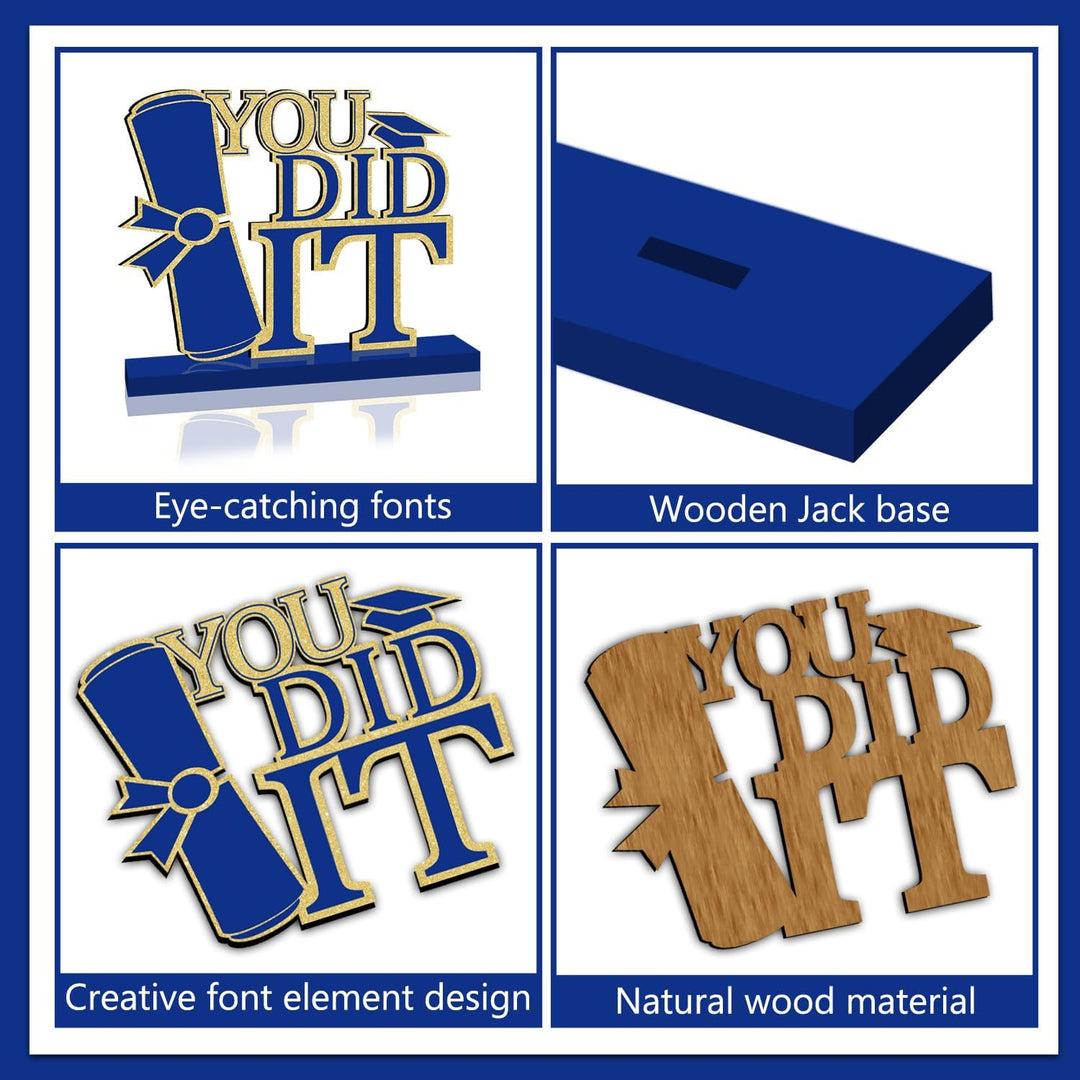 4 Piece Black and Gold Graduation Decorations Class of 2025 Congratulations Graduate Wood Table Centerpieces Graduate Table Decor Congratulations Tiered Shelf Decor for 2025 Graduation Decorations