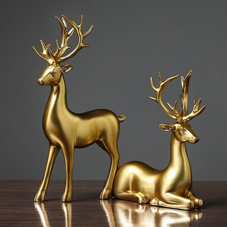 Lisslune | Golden Couple Deer Figurines