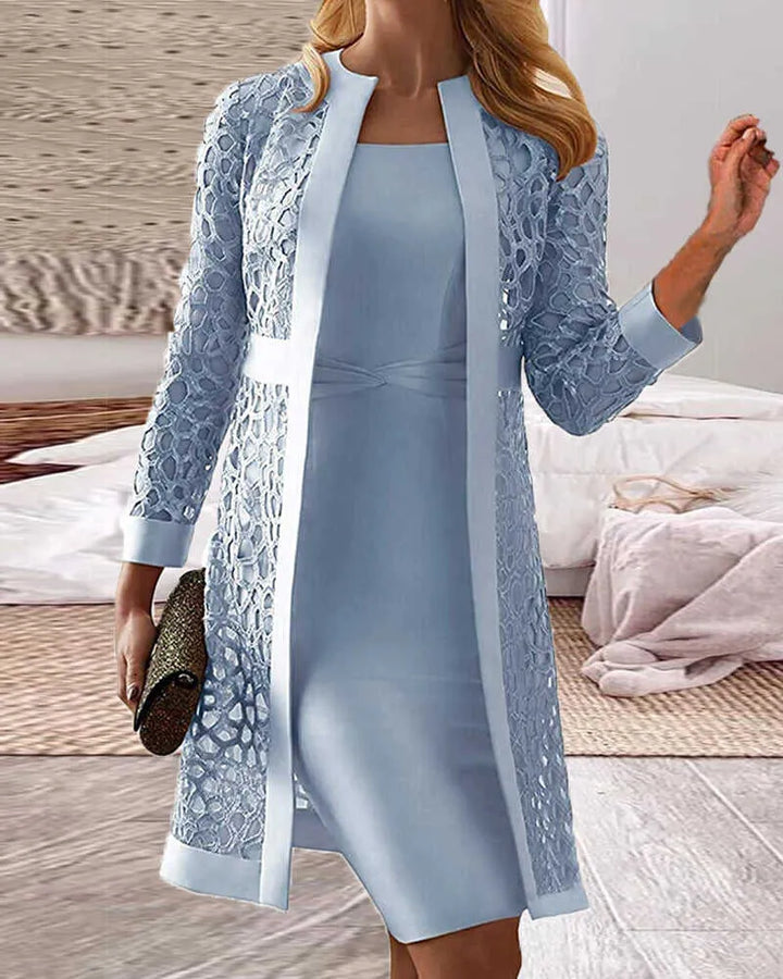 Lisslune | Women Lace Cardigan Dress Two Piece Set