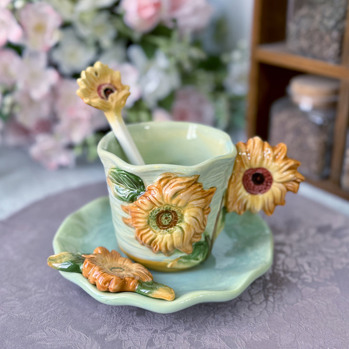 Lisslune | ArtSip Ceramic Cup & Saucer Set – Hand-painted 3D Design inspired by Van Gogh
