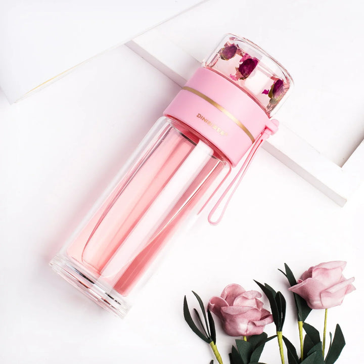 Lisslune | Double-walled glass bottle with tea strainer and infuser