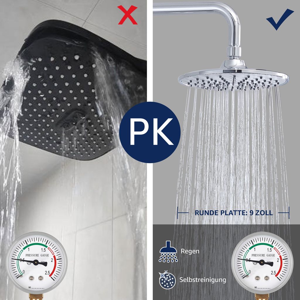 Lisslune | Shower system without faucet, rain shower with stainless steel round shower head, chrome overhead shower rod shower set shower column set SUS304