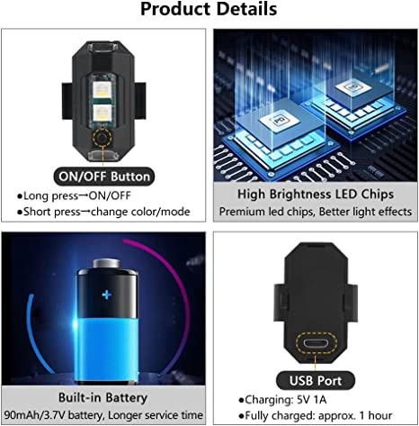 Lisslune | 7 Colors LED Airplane Strobe Lights & USB Charger