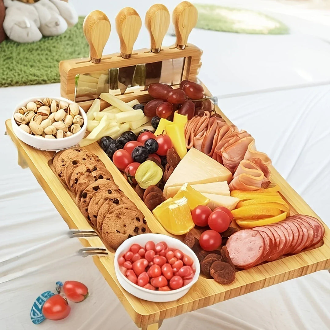 Lisslune | Wood Cheese Board with Knife and Fork – Elegant Serving Board for Kitchen or Dining Room
