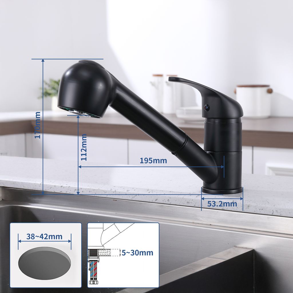 Lisslune | Black Faucet Kitchen, Kitchen Faucets with 2 Spray Types Faucet with Pull-Out Spray, Mixing Valve Kitchen for Dual Sink