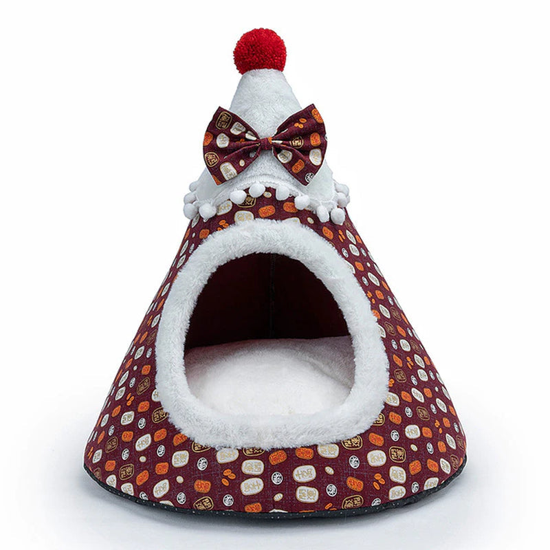 Lisslune | Cat Bed House Christmas Tree Shape Puppy Accommodation Washable Cat Mat Kitten Cave Winter Warm Pet Beds for Cats Dogs Pet Accessories
