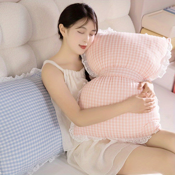 Lisslune | Niedliches Schleifen-Karomuster-Wurfkissen - Minimalistischer Stil Dekokissen mit Spitzenborte, 100% Polyester, Maschinenwaschbar für Wohnzimmer, Schlafzimmer & Rücksitz des Autos - Pink, Blau, Grün, Gelb, Gemütliche Wohnakzente | Polye