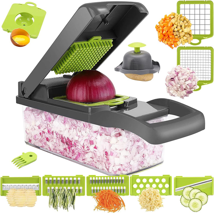 Lisslune | Vegetable cutter - time and labor-saving food - for onion chopper and dicer, 12 in 1 multifunctional vegetable cutter, container for salad potato carrot garlic…