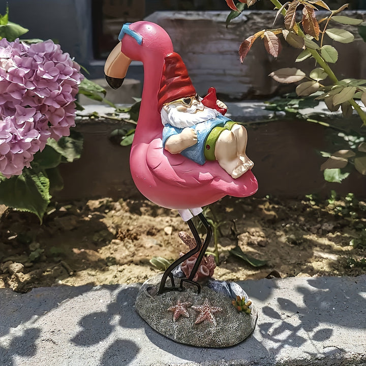 Lisslune | Flamingo relaxing garden gnome statue