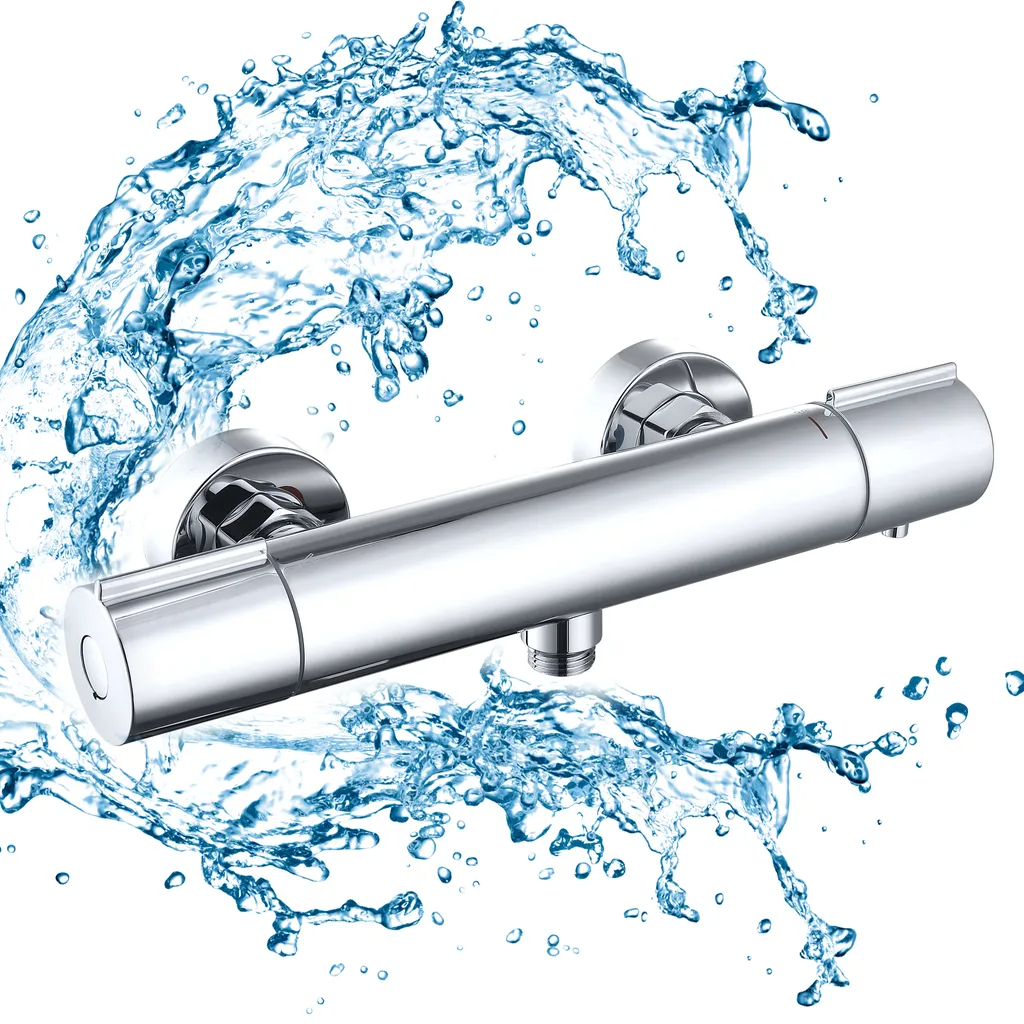 Lisslune | Shower faucet with thermostat Chrome mixer tap Shower with 38°C safety button Shower thermostat fitting Stainless steel shower fittings Shower thermostat