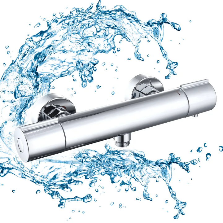 Lisslune | Shower faucet with thermostat Chrome mixer tap Shower with 38°C safety button Shower thermostat fitting Stainless steel shower fittings Shower thermostat