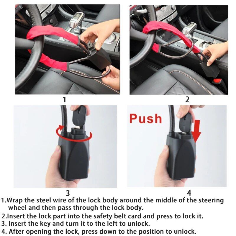 Lisslune | Universal Steering Wheel and Seatbelt Lock with Double Key