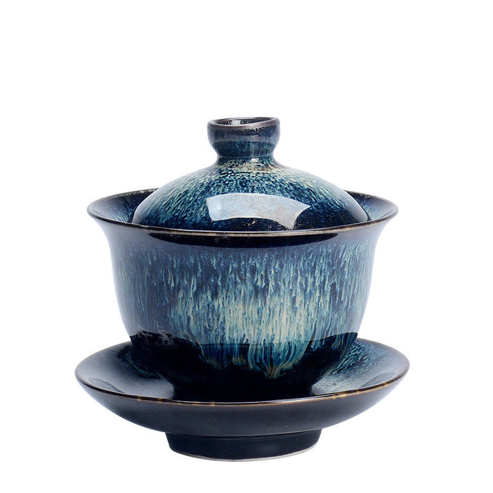 Lisslune | Vintage Kiln Ceramic Gaiwan Sancai Tea Cup Tea Cup and Saucer with Lid