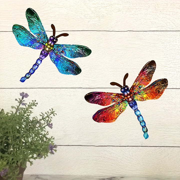 Lisslune | 1/2 piece vibrant dragonfly wall art made of metal – artistic outdoor decoration for gardens, homes, and events – durable, versatile, and eye-catching – a perfect gift idea for any occasion