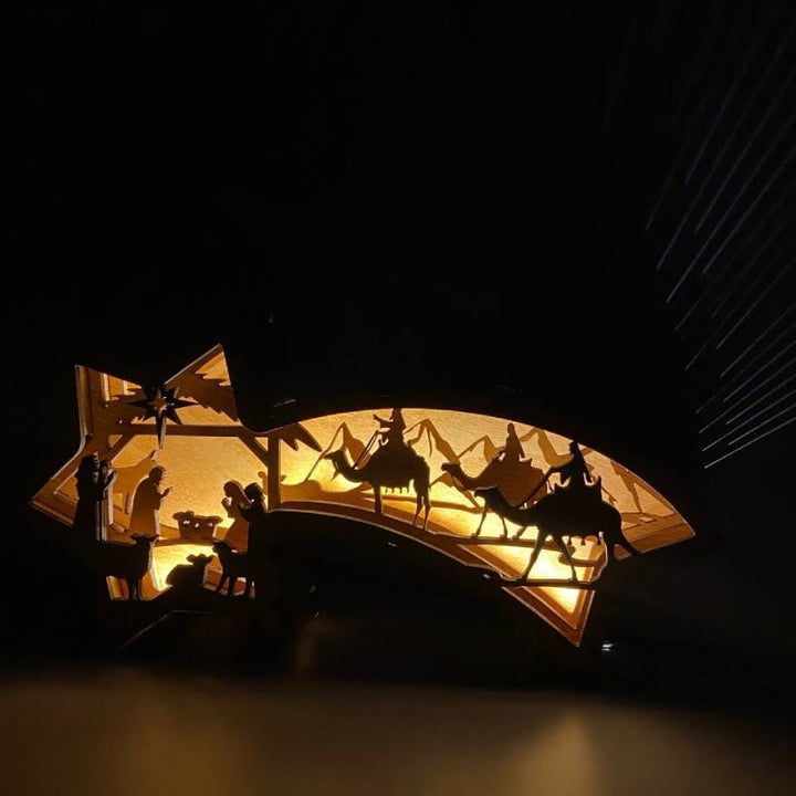 Lisslune | LED Wooden Christmas Ornaments Nativity Scene Star Shaped Desk Lamp