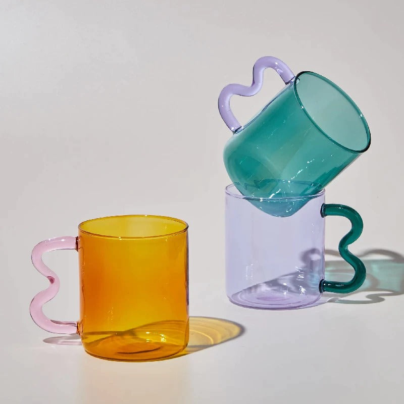 Rynx | Pastel glass wave handle cup