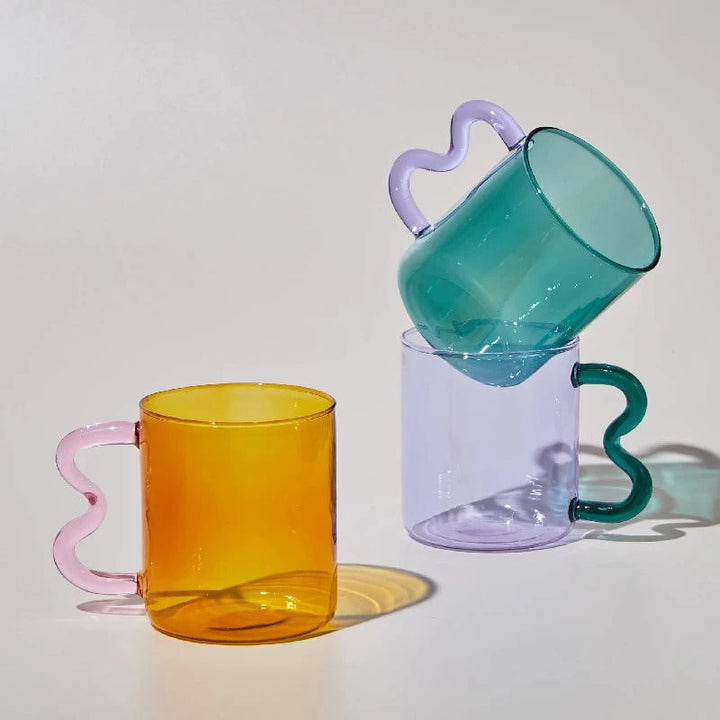 Rynx | Pastel glass wave handle cup