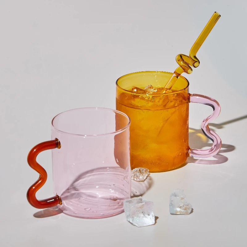 Rynx | Pastel glass wave handle cup