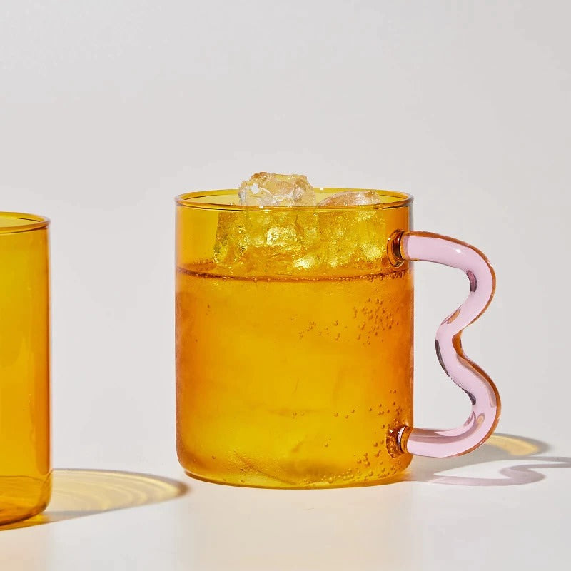 Rynx | Pastel glass wave handle cup