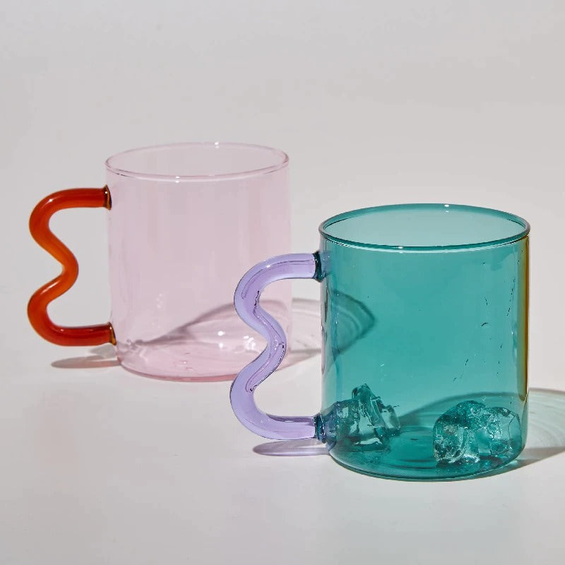 Rynx | Pastel glass wave handle cup
